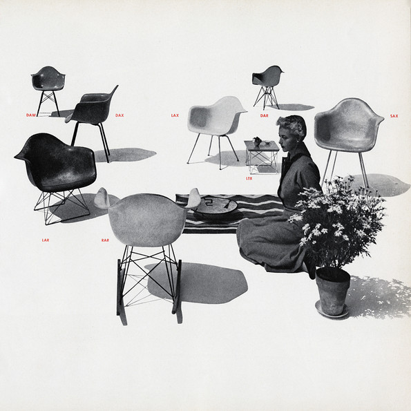 Display of Eames Plastic Armchair models, Herman Miller catalogue, 1952 © Herman Miller Archives