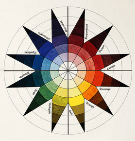 Johannes Itten, colour wheel in 7 shades und 12 tones, colour plate in: Bruno Adler, »Utopia. Dokumente der Wirklichkeit«, Weimar 1921. Lithography, 47,4 × 32,2 cm, Collection Vitra Design Museum, © VG Bild-Kunst Bonn, 2024