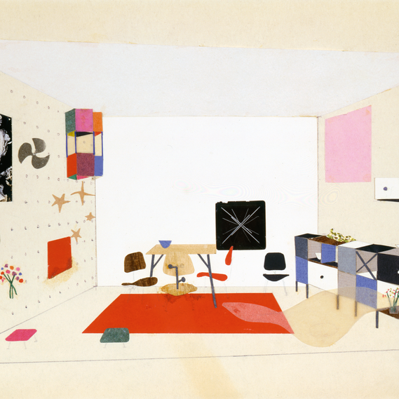 Ray Eames, collage of the Eames room designed by Charles and Ray Eames for An Exhibition for Modern Living, Detroit Institute of Arts, 1949, © Eames Office LLC